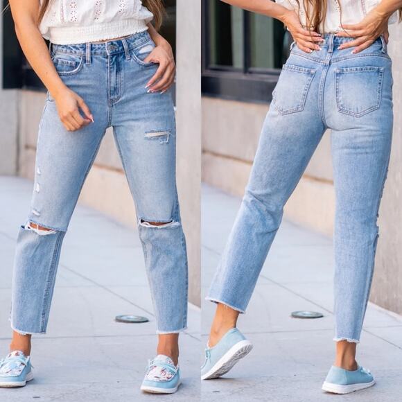 Vervet Let You Down Super High Rise Beverly Slim Straight Distressed Light Sz 30 - Picture 1 of 16